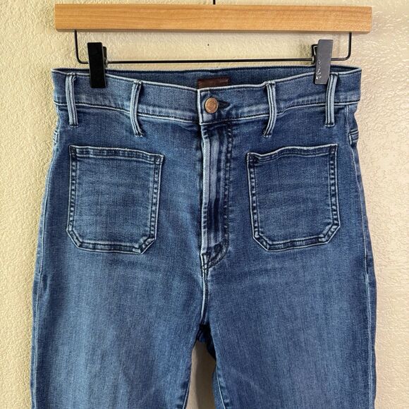 MOTHER Hustler Patch Pocket Ankle Fray Jeans 29 Wash Out for The Evening Denim - Picture 2 of 16